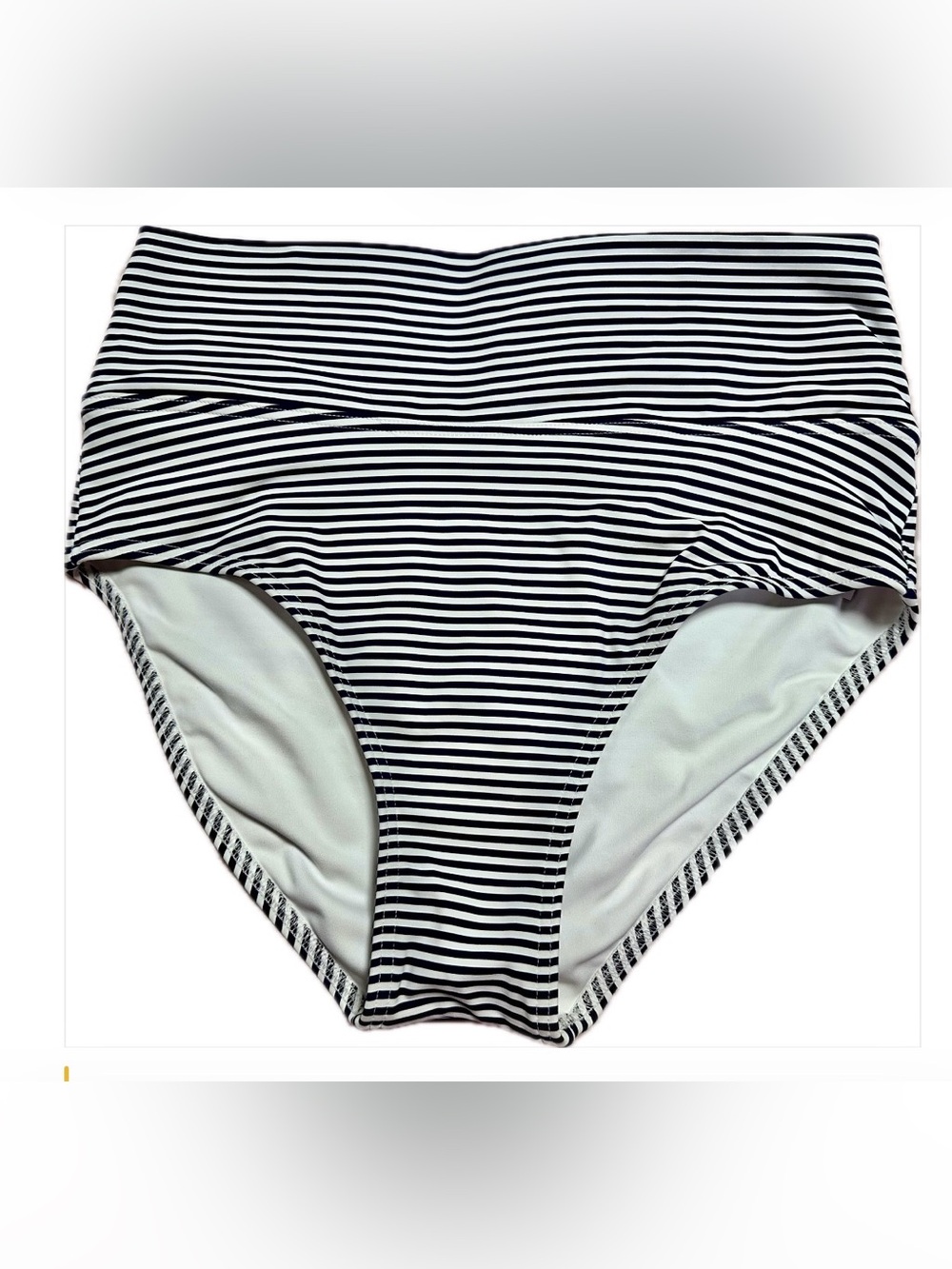 NWT LANDS’ END High-Waist Striped Bikini Bottom - Navy & White